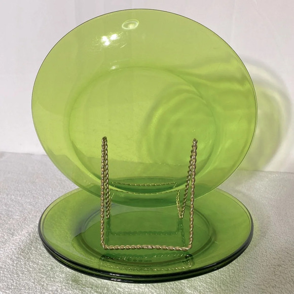 Vintage Duralex France Galaxie Lime Green Glass Dinner Plates X3 - Picture 3 of 14